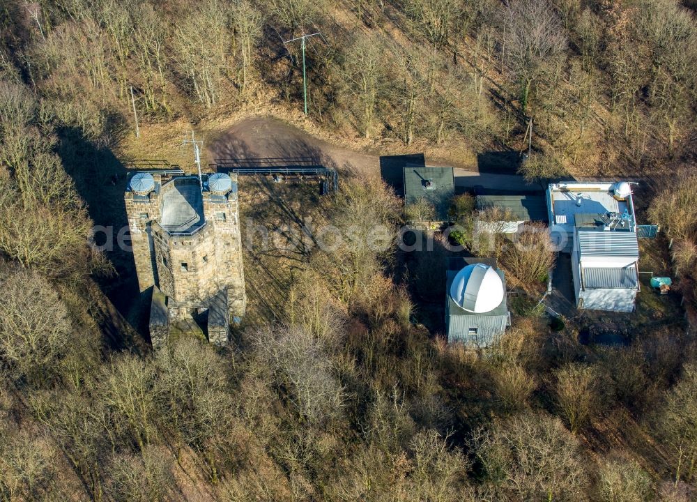 Hagen from above - Observatory and planetarium domed building complex of buildings of the national observatory Hagen in the Eugene's Richter observation tower in Hagen in the federal state North Rhine-Westphalia