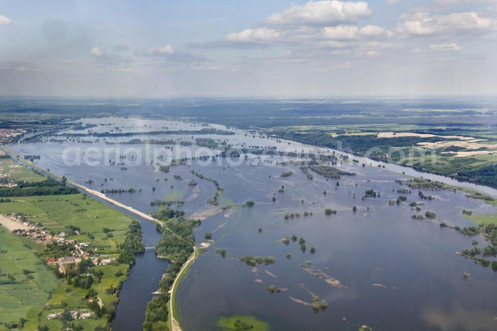 Schwedt from the bird's eye view: Oderhochwasser 2010.