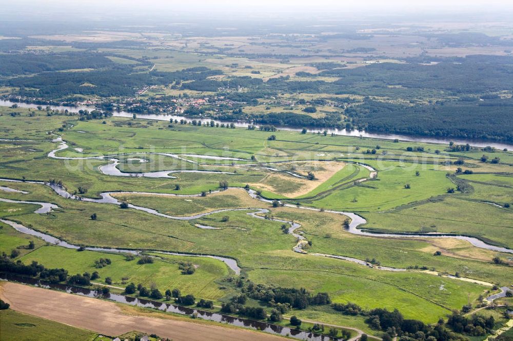 Aerial image Schwedt / Oder - Nationalpark unteres Odertal östlich von Schwedt, Blick in Richtung Polen. Oder Valley National Park east of Schwedt.