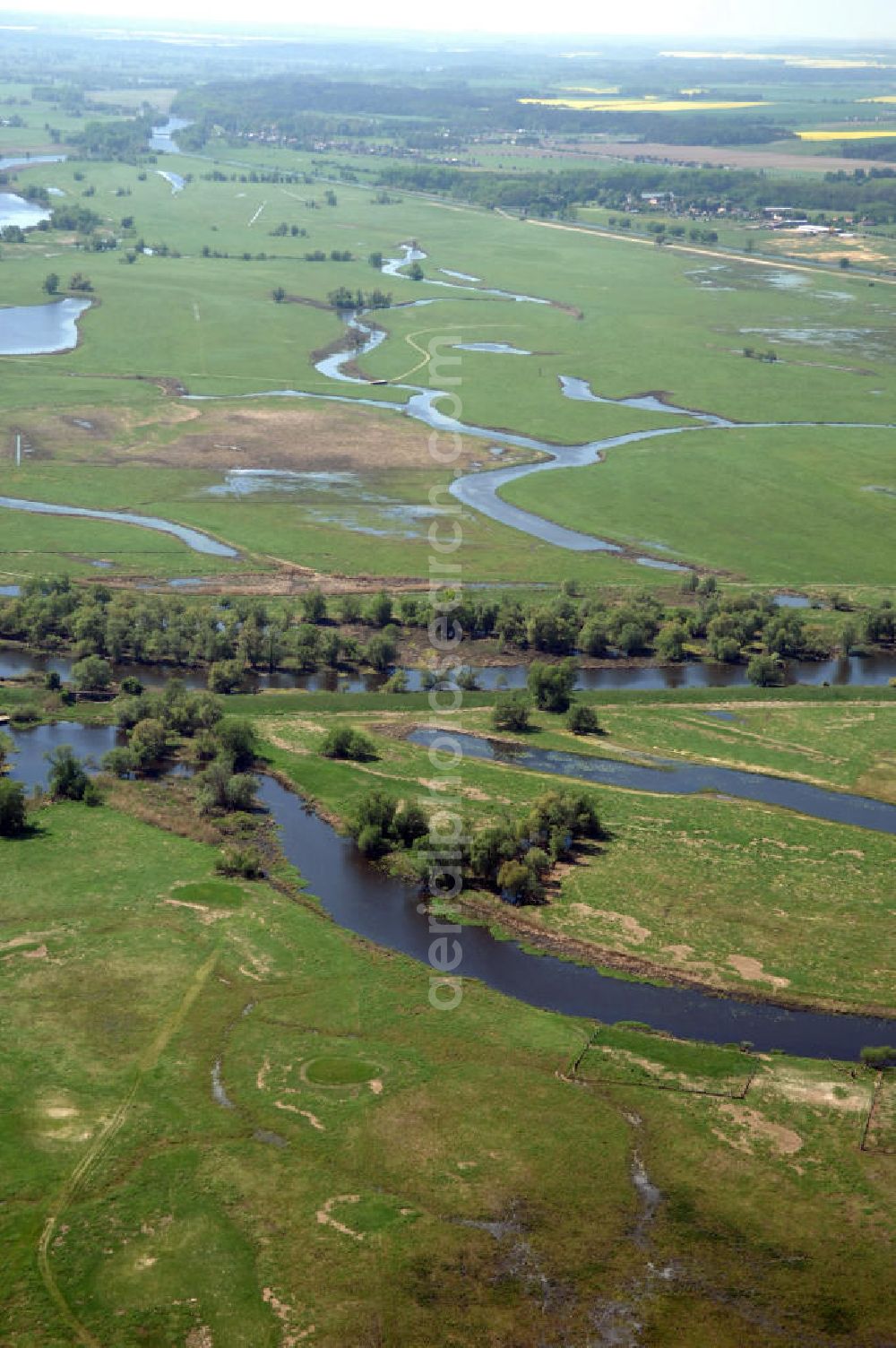 SCHWEDT / ODER from the bird's eye view: Blick auf die Oderwiesen und den Oder Uferbereich am Grenzübergang Schwedt an der Oder.