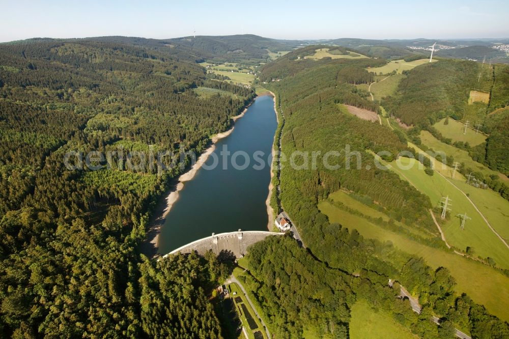 Aerial image Plettenberg - View of the Oestertalsperre in Plettenberg in the state of North Rhine-Westphalia