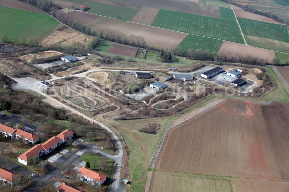 Nierstein from the bird's eye view: Offroad track beside the former military barracks US Army Anderson Barracks Dexheim in Nierstein in the state Rhineland-Palatinate