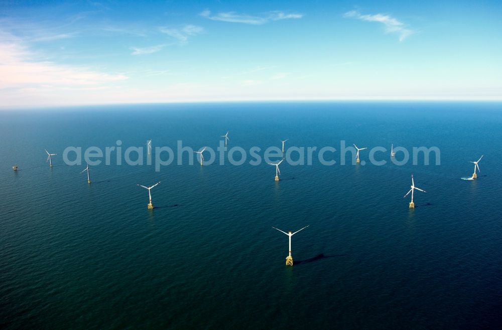 Borkum from above - View of the first German offshore wind farm alpha ventus in the German Bight