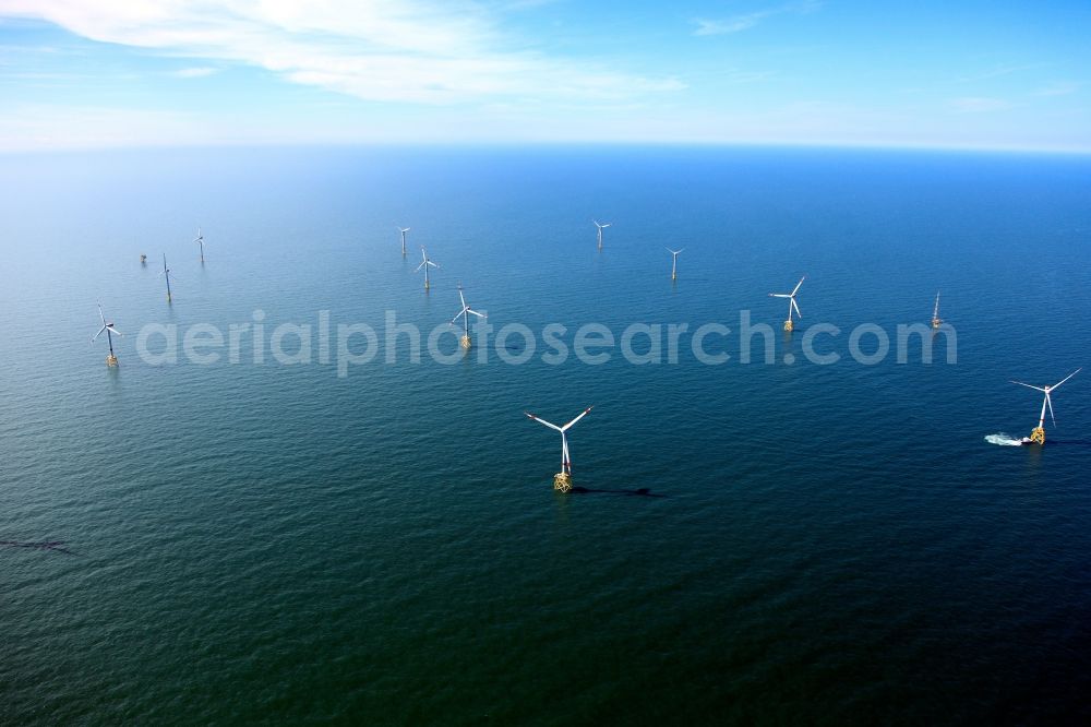 Borkum from the bird's eye view: View of the first German offshore wind farm alpha ventus in the German Bight