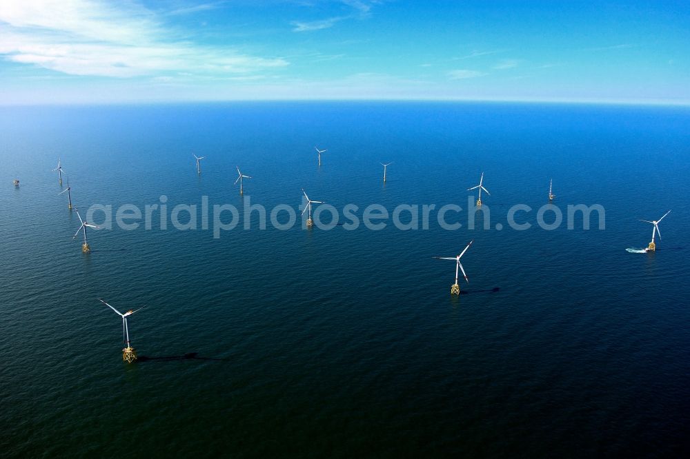 Aerial image Borkum - View of the first German offshore wind farm alpha ventus in the German Bight