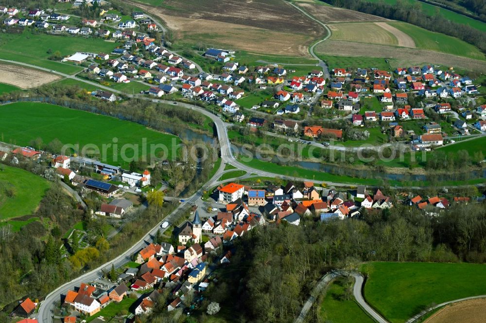 Aerial image Ohrnberg - Village view of Ohrnberg at the mouth of the river Ohrn in the Kocher in the state Baden-Wurttemberg, Germany