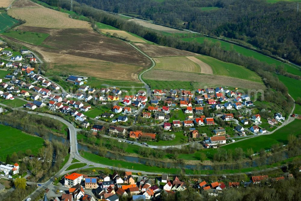 Aerial photograph Ohrnberg - Village view of Ohrnberg at the mouth of the river Ohrn in the Kocher in the state Baden-Wurttemberg, Germany