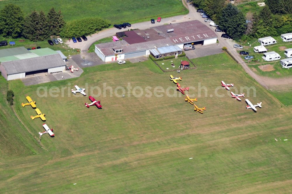 Aerial photograph Rheinfelden (Baden) - Vintage aircraft at the airfield EDTR in Herten-Rheinfelden in Rheinfelden (Baden) in the state Baden-Wurttemberg, Germany