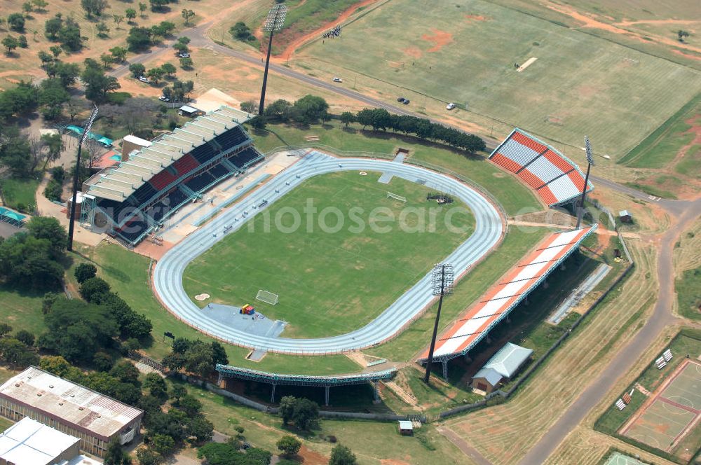 Rustenburg from above - Blick auf das Olympia Stadion im Olympiapark. The Olympia Stadium in the Olimpia Sports Complex, is a multi-purpose stadium in Rustenburg.