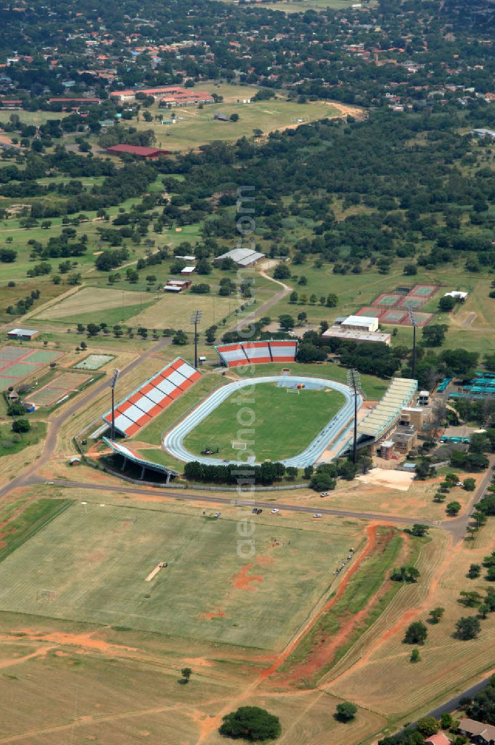 Rustenburg from the bird's eye view: Blick auf das Olympia Stadion im Olympiapark. The Olympia Stadium in the Olimpia Sports Complex, is a multi-purpose stadium in Rustenburg.