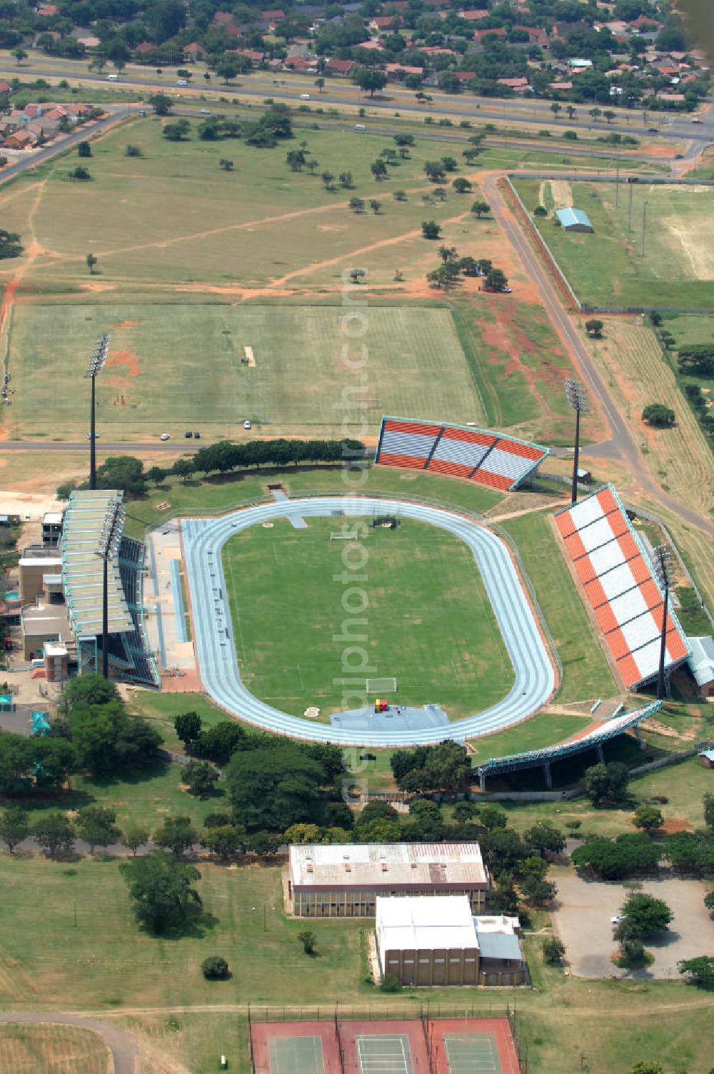 Rustenburg from above - Blick auf das Olympia Stadion im Olympiapark. The Olympia Stadium in the Olimpia Sports Complex, is a multi-purpose stadium in Rustenburg.