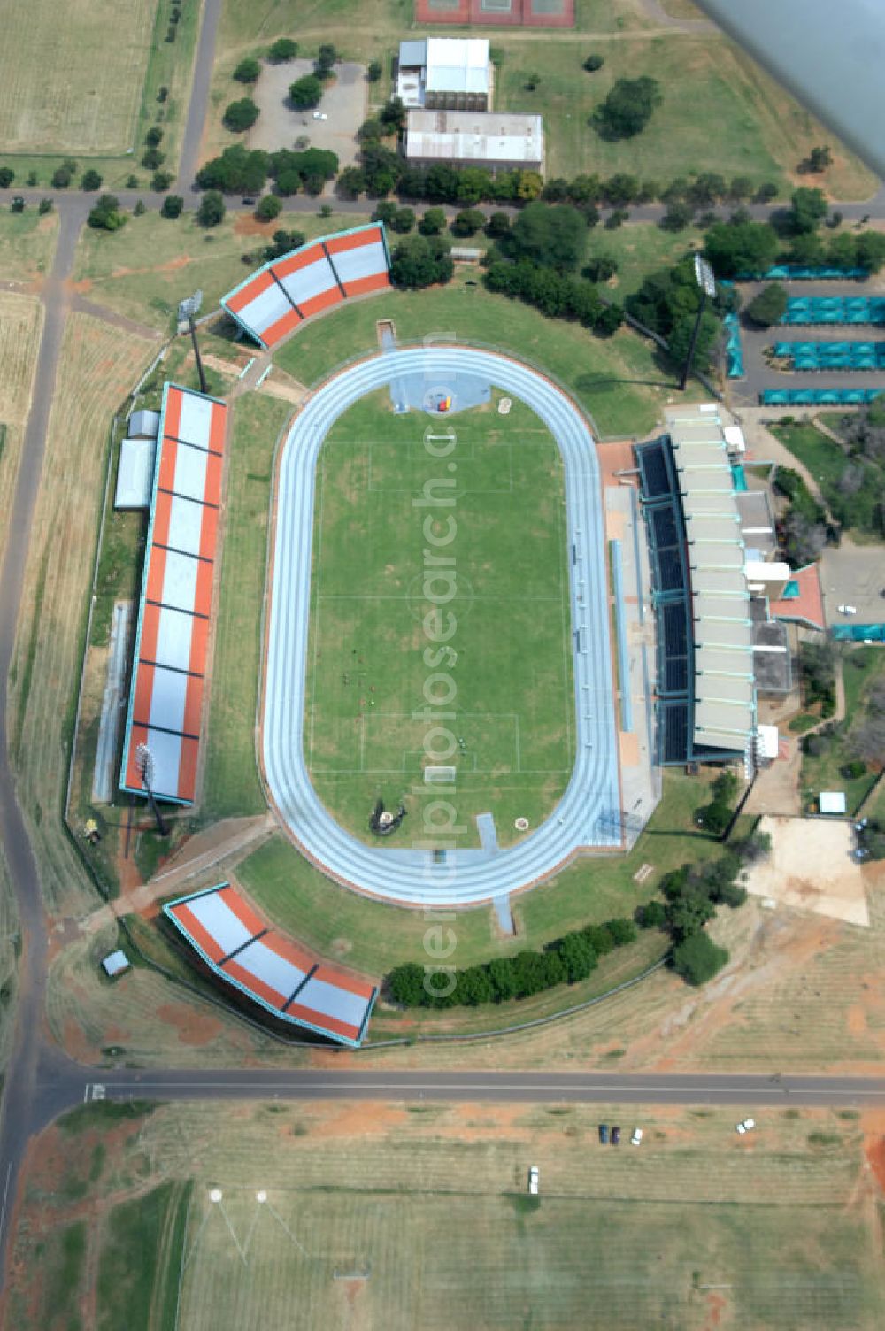 Rustenburg from above - Blick auf das Olympia Stadion im Olympiapark. The Olympia Stadium in the Olimpia Sports Complex, is a multi-purpose stadium in Rustenburg.