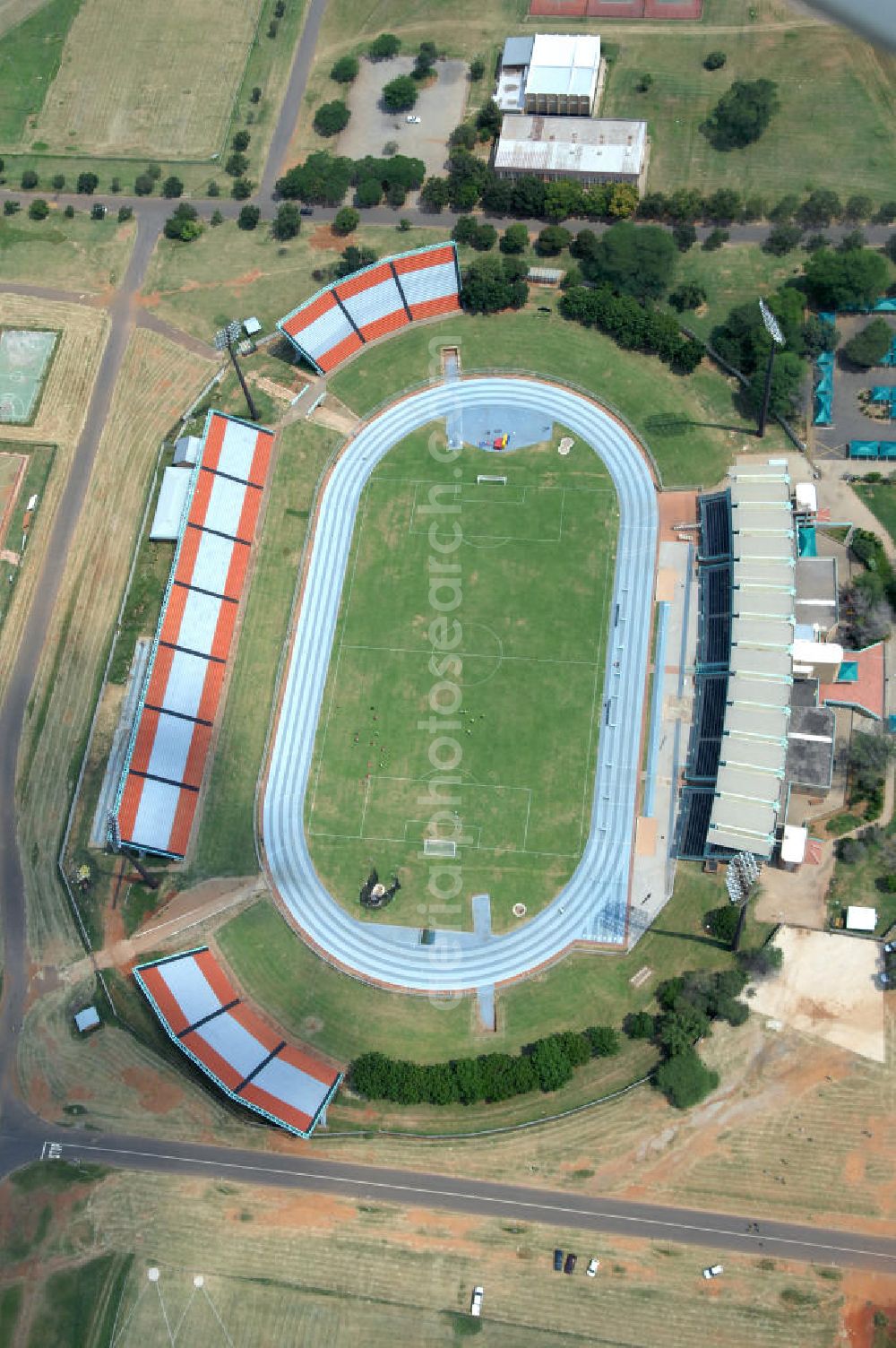 Rustenburg from the bird's eye view: Blick auf das Olympia Stadion im Olympiapark. The Olympia Stadium in the Olimpia Sports Complex, is a multi-purpose stadium in Rustenburg.