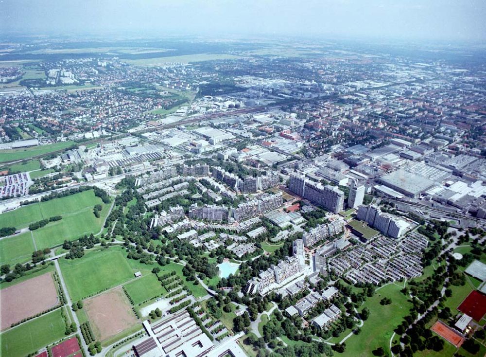 München from above - Olympiagelände mit dem ehem. Olympischen Dorf in München.