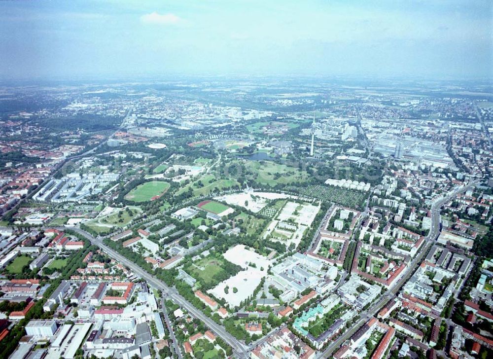 München from above - Olympiagelände in München mit dem Fernsehturm.