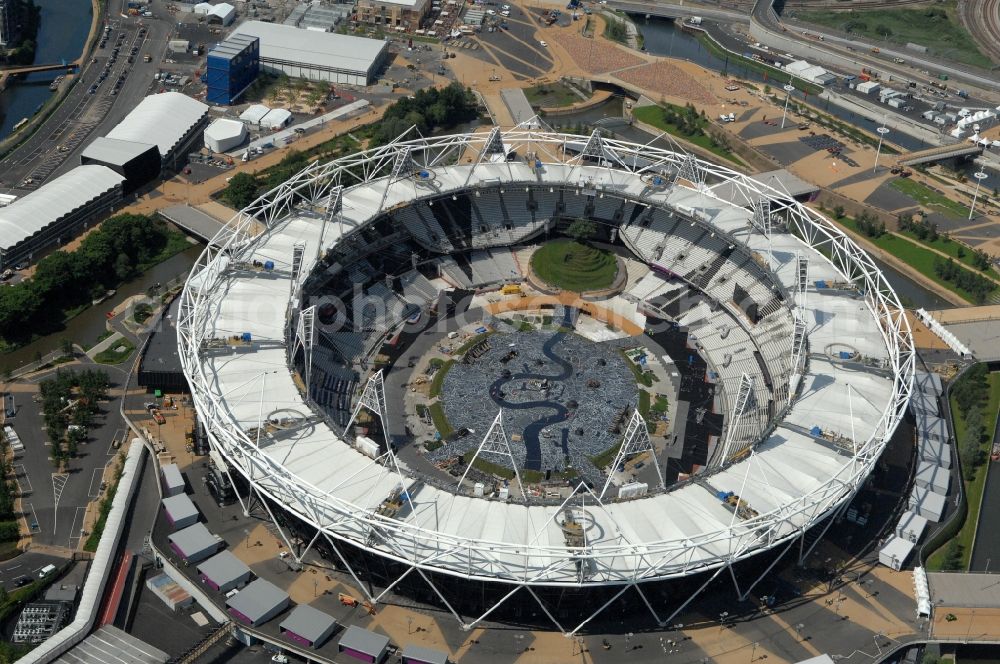 London from above - The Olympic Stadium in Olympic Park, London, England, is designed to be the centrepiece of the 2012 Summer Olympics and 2012 Summer Paralympics, and the venue of the athletic events as well as the Olympic Games opening and closing ceremonies in Great Britain