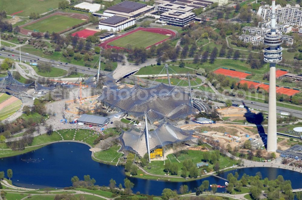 München from the bird's eye view: The Olympic Stadium in the Olympic Park Munich