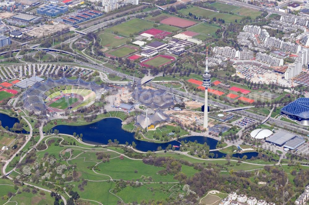 Aerial photograph München - The Olympic Stadium in the Olympic Park Munich