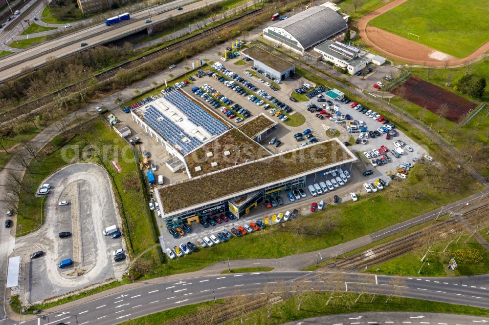 Aerial photograph Karlsruhe - Car dealership building in Karlsruhe in the state Baden-Wurttemberg, Germany