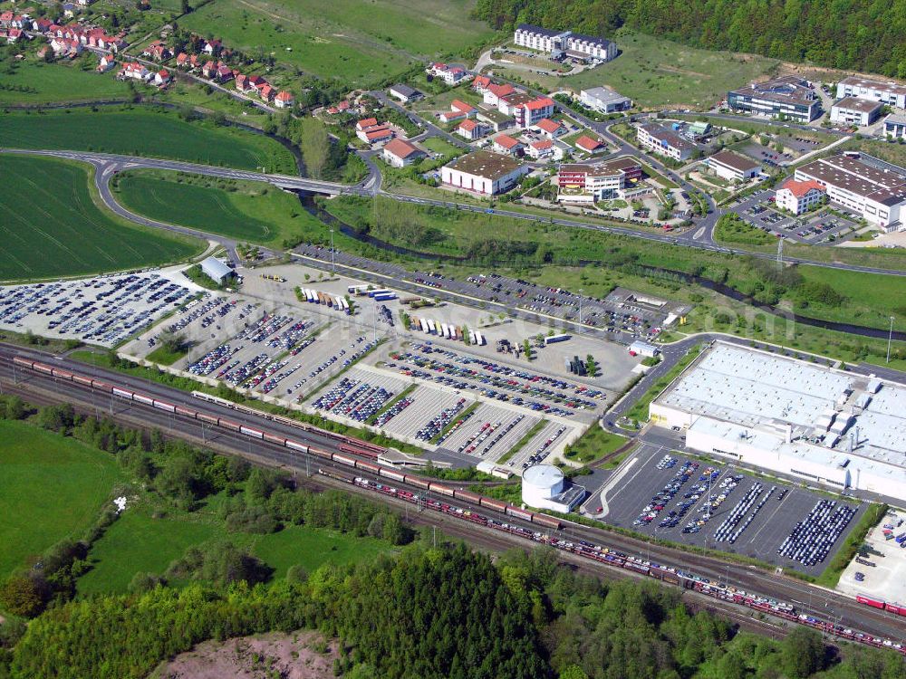 Eisenach from the bird's eye view: Blick auf das Opelwerk in Eisenach. In dem eisenacher Opelwerk produzieren ca. 1900 Mitarbeiter den Opel Corsa. Opel ist seit 1992 in Eisenach mit der Opel Eisenach GmbH vertreten. Kontakt: Opel Eisenach GmbH, Adam-Opel-Strasse 100, 99817 Eisenach, Tel. +49(0)3691 66-0, Fax +49(0)3691 66-1121