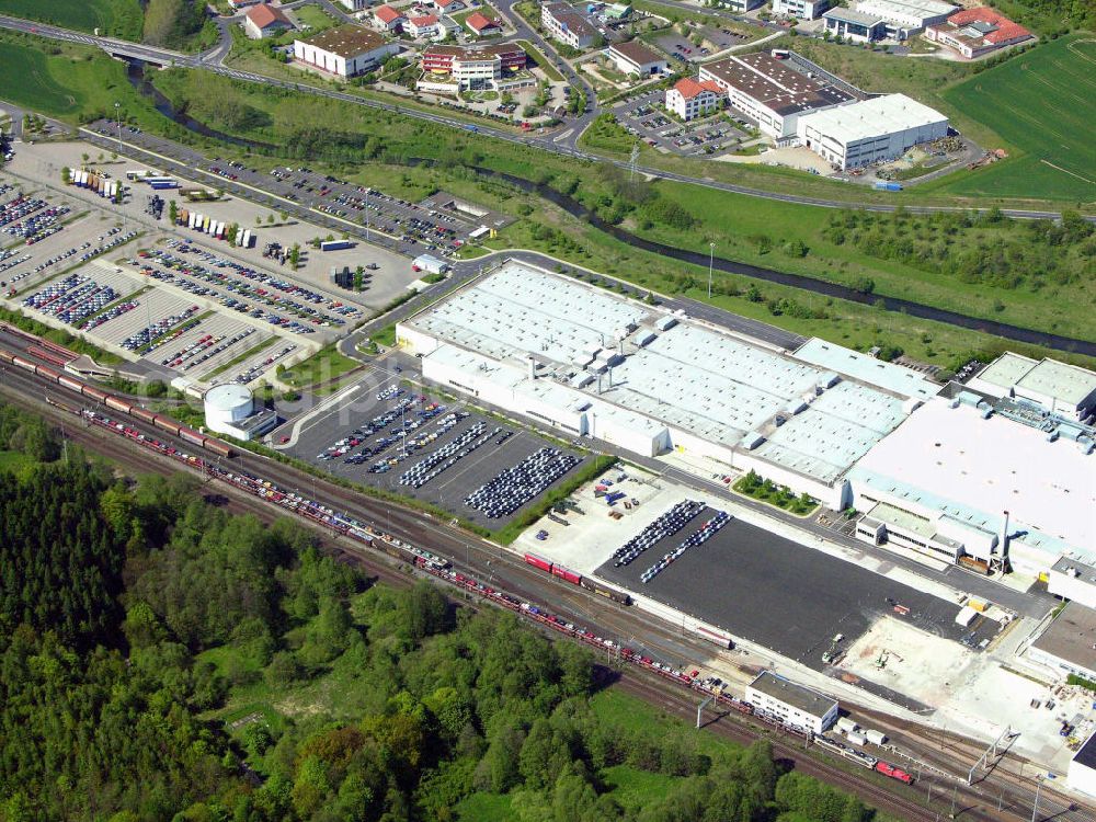 Aerial image Eisenach - Blick auf das Opelwerk in Eisenach. In dem eisenacher Opelwerk produzieren ca. 1900 Mitarbeiter den Opel Corsa. Opel ist seit 1992 in Eisenach mit der Opel Eisenach GmbH vertreten. Kontakt: Opel Eisenach GmbH, Adam-Opel-Strasse 100, 99817 Eisenach, Tel. +49(0)3691 66-0, Fax +49(0)3691 66-1121