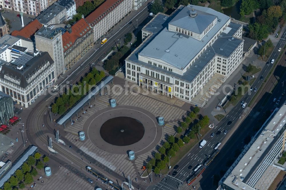 Leipzig from above - Opera house Oper Leipzig on Augustusplatz in Leipzig in the state Saxony, Germany