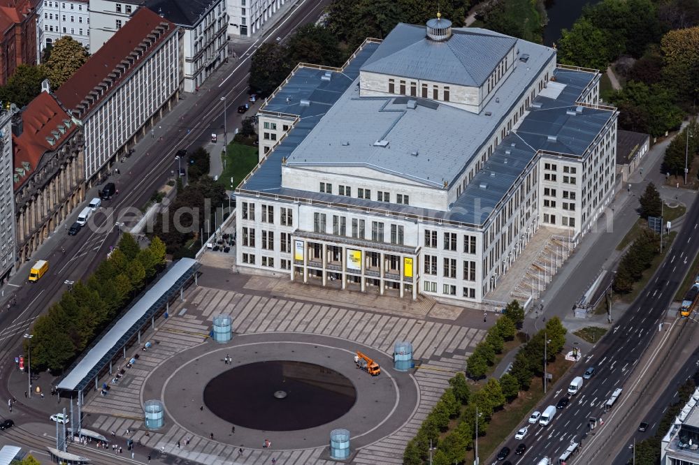 Aerial image Leipzig - Opera house Oper Leipzig on Augustusplatz in Leipzig in the state Saxony, Germany