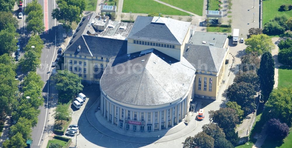 Saarbrücken from above - Opera house Saarlaendisches Staatstheater on place Schillerplatz in the district Sankt Johann in Saarbruecken in the state Saarland, Germany