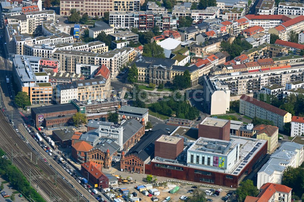 Aerial photograph Dresden - Opera house and playhouse Staatsoperette Dresden on Ehrlichstrasse - Wettiner Platz in the district Wilsdruffer Vorstadt in Dresden in the state Saxony, Germany