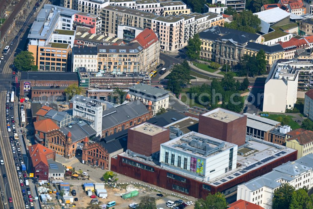 Dresden from the bird's eye view: Opera house and playhouse Staatsoperette Dresden on Ehrlichstrasse - Wettiner Platz in the district Wilsdruffer Vorstadt in Dresden in the state Saxony, Germany