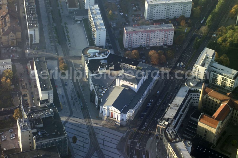 Aerial photograph Magdeburg - Opera house of the theater Magdeburg, Districtlibrary Sudenburg and Citylibrary Magdeburg at Erzberger street in the district Altstadt in Magdeburg in the state Saxony-Anhalt