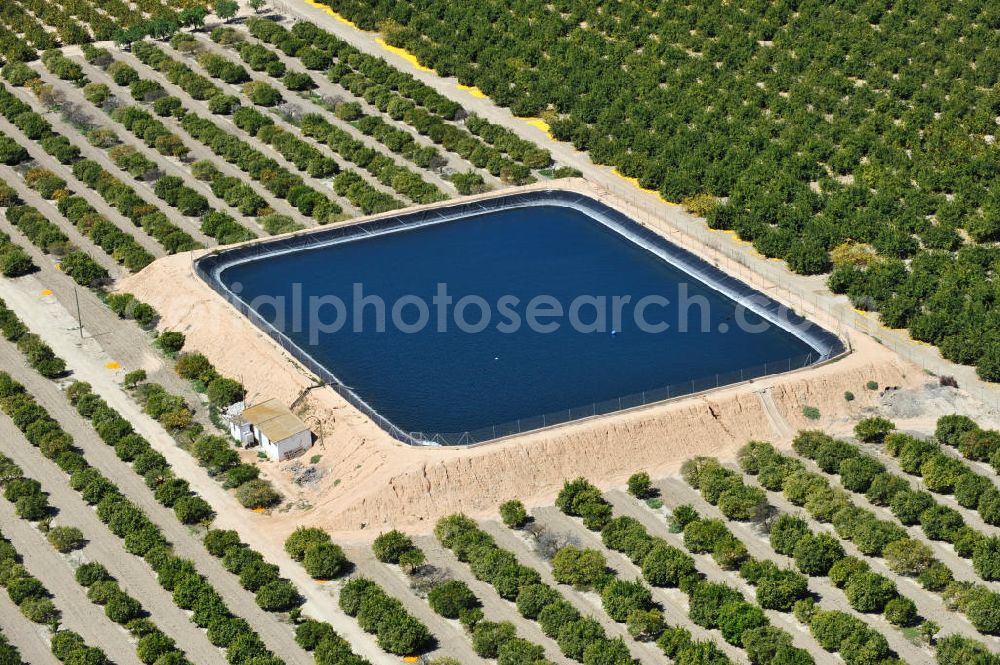 Los Martinez from above - Detention reservoir on irrigation levels for the cultivation of oranges and lemons near the city Los Martinez in Spain