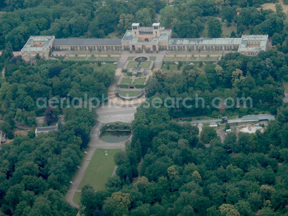 Aerial photograph Potsdam - Building complex in the park of the castle Orangerie in Potsdam in the state Brandenburg, Germany