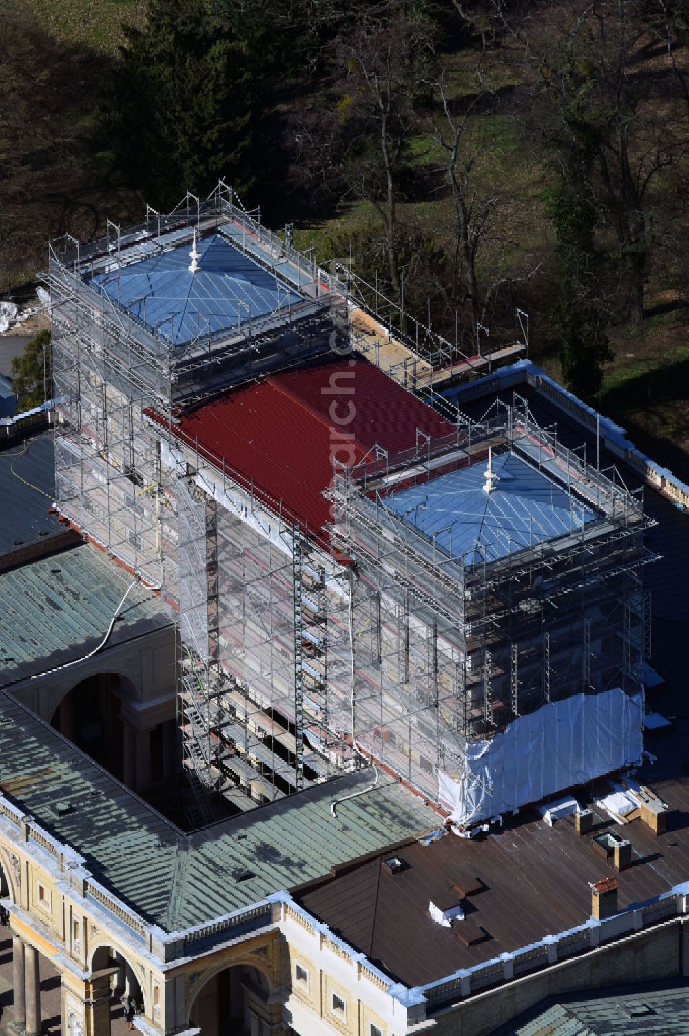 Aerial image Potsdam - Building complex in the park of the castle Orangerie in Potsdam in the state Brandenburg, Germany