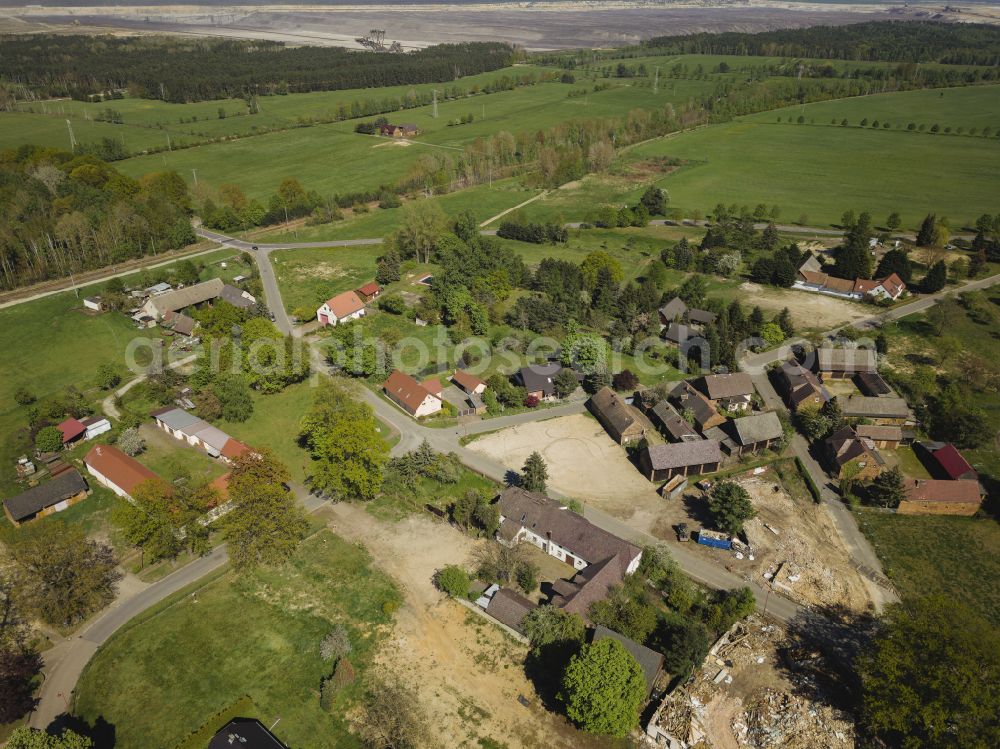 Aerial photograph Trebendorf - The town in the official Sorbian settlement area is being excavated by LEAG as part of the expansion of the Nochten open-cast mine. The residents are being resettled in the new district of Schleife, called Neu Muehlrose. In the state of Saxony, Germany