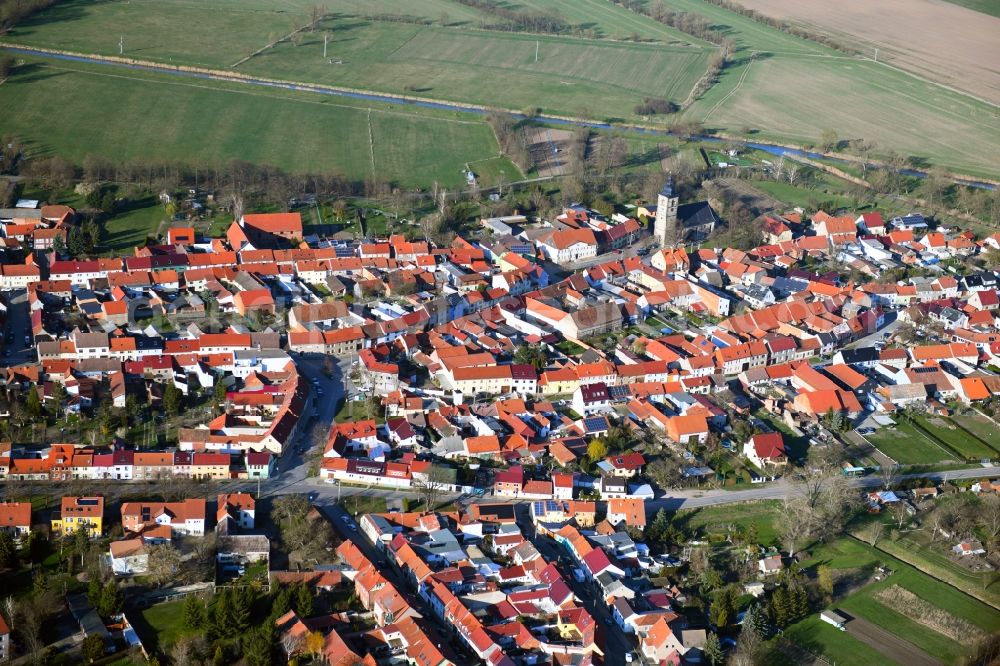 Gebesee from above - Partial view of the streets and houses of the residential areas in Gebesee in the state Thuringia, Germany