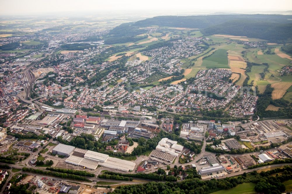 Aerial image Aalen - Town View of the streets and houses of the residential areas in Aalen in the state Baden-Wuerttemberg, Germany