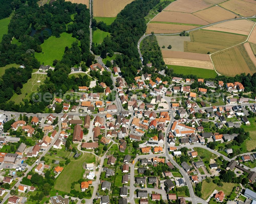 Aerial image Ablach - Town View of the streets and houses of the residential areas in Ablach in the state Baden-Wuerttemberg, Germany