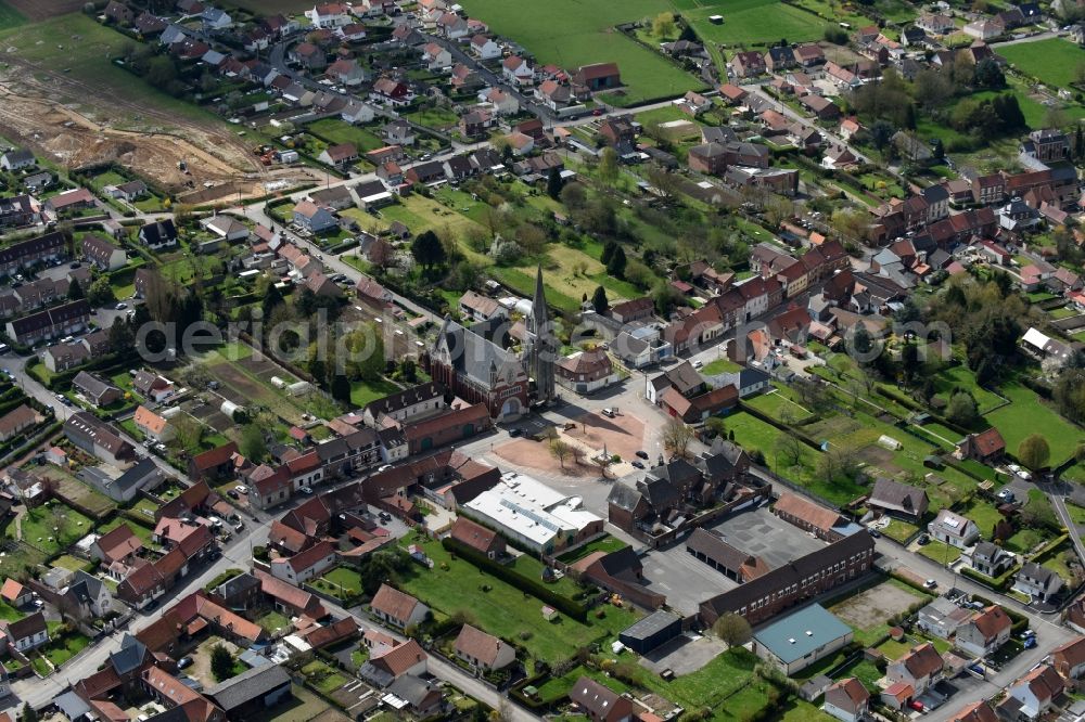 Aerial image Ablain-Saint-Nazaire - Town View of the streets and houses of the residential areas in Ablain-Saint-Nazaire in Nord-Pas-de-Calais Picardy, France