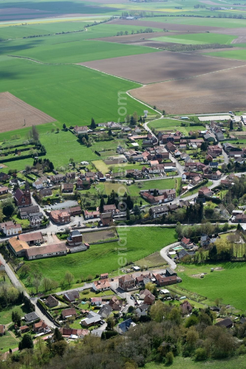 Ablain-Saint-Nazaire from above - Town View of the streets and houses of the residential areas in Ablain-Saint-Nazaire in Nord-Pas-de-Calais Picardy, France