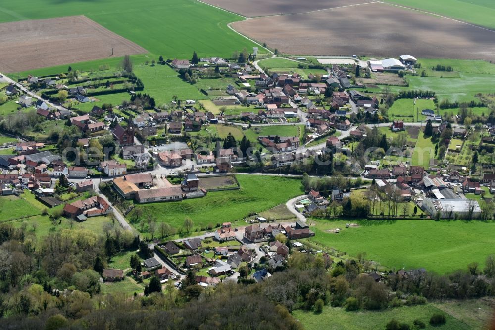 Ablain-Saint-Nazaire from the bird's eye view: Town View of the streets and houses of the residential areas in Ablain-Saint-Nazaire in Nord-Pas-de-Calais Picardy, France