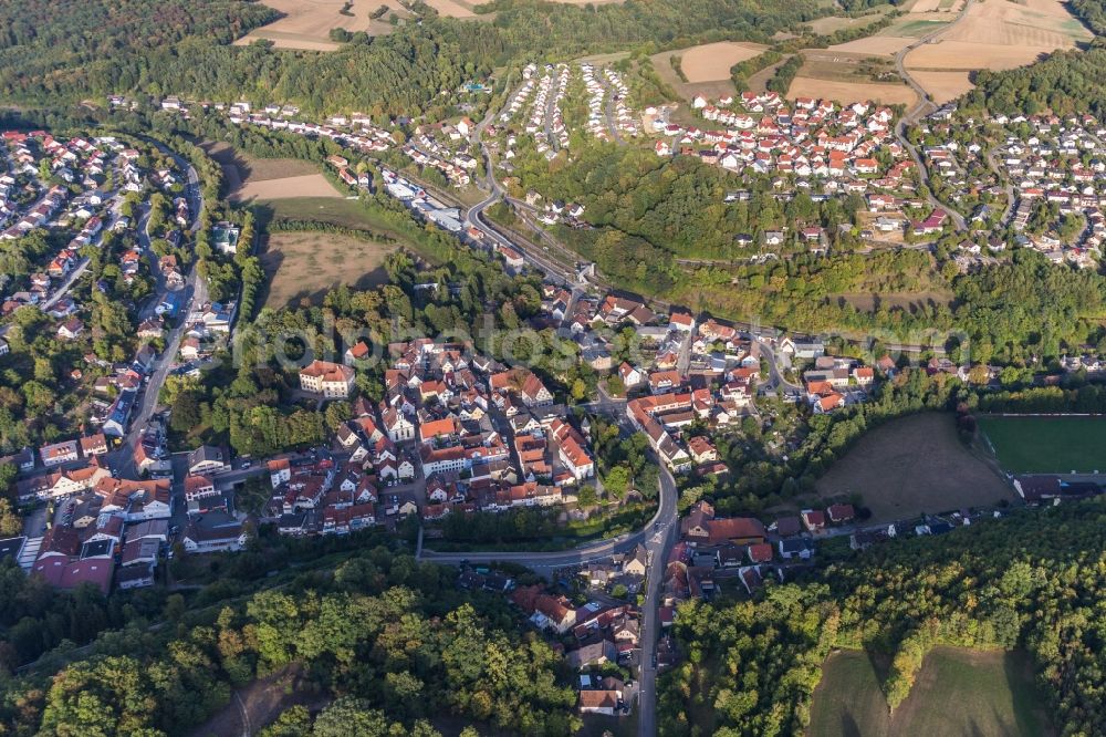 Adelsheim from the bird's eye view: Town View of the streets and houses of the residential areas in Adelsheim in the state Baden-Wurttemberg, Germany