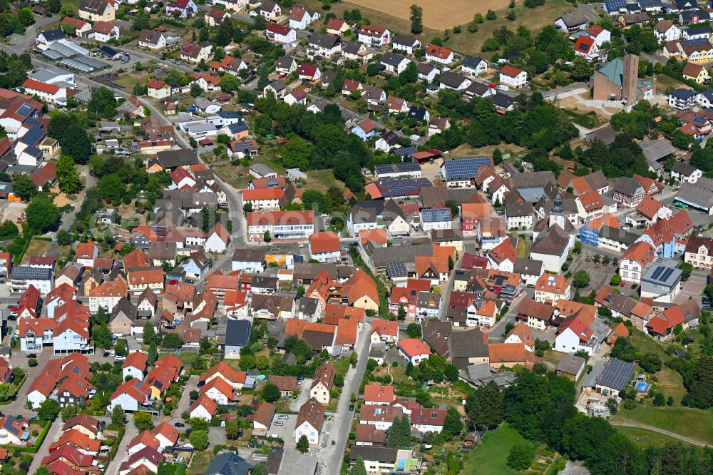 Aerial image Aglasterhausen - Town View of the streets and houses of the residential areas in Aglasterhausen in the state Baden-Wuerttemberg, Germany