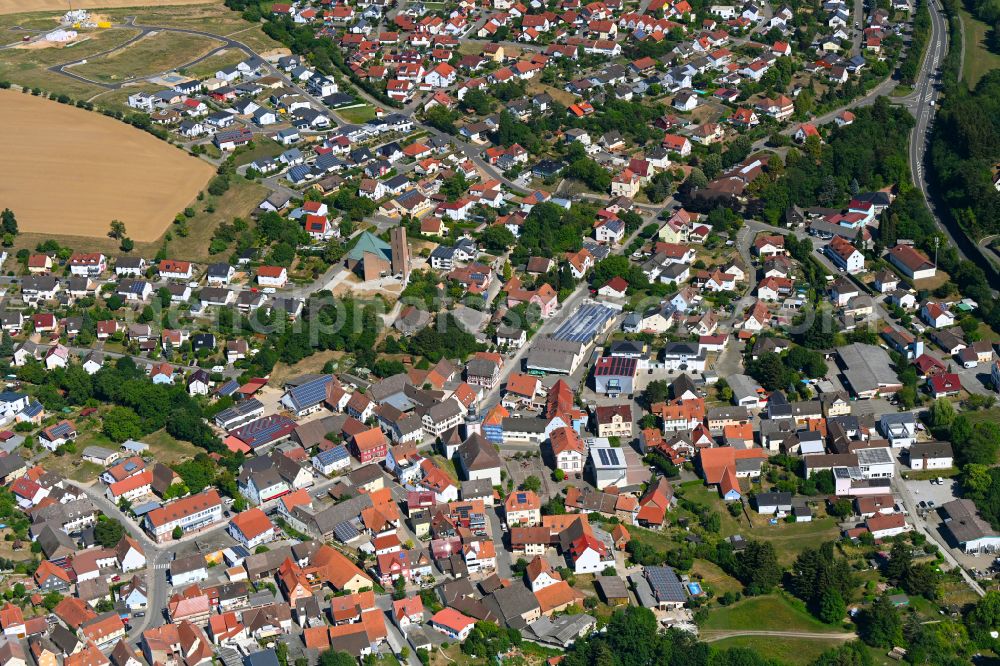 Aglasterhausen from above - Town View of the streets and houses of the residential areas in Aglasterhausen in the state Baden-Wuerttemberg, Germany