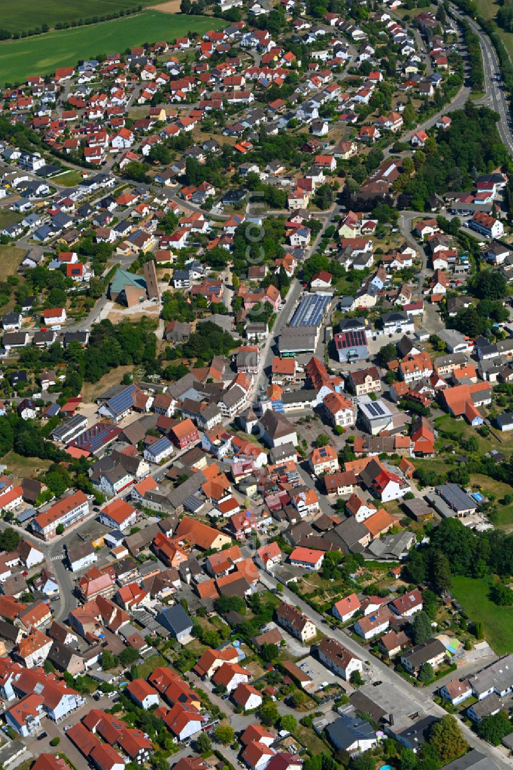 Aglasterhausen from the bird's eye view: Town View of the streets and houses of the residential areas in Aglasterhausen in the state Baden-Wuerttemberg, Germany