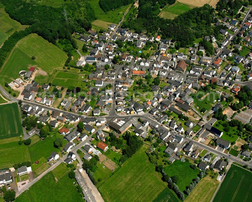 Ahlbach from above - Town View of the streets and houses of the residential areas in Ahlbach in the state Hesse, Germany