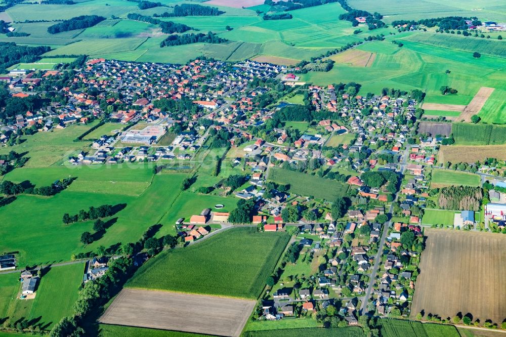 Aerial image Ahlerstedt - Town View of the streets and houses of the residential areas in Ahlerstedt in the state Lower Saxony, Germany