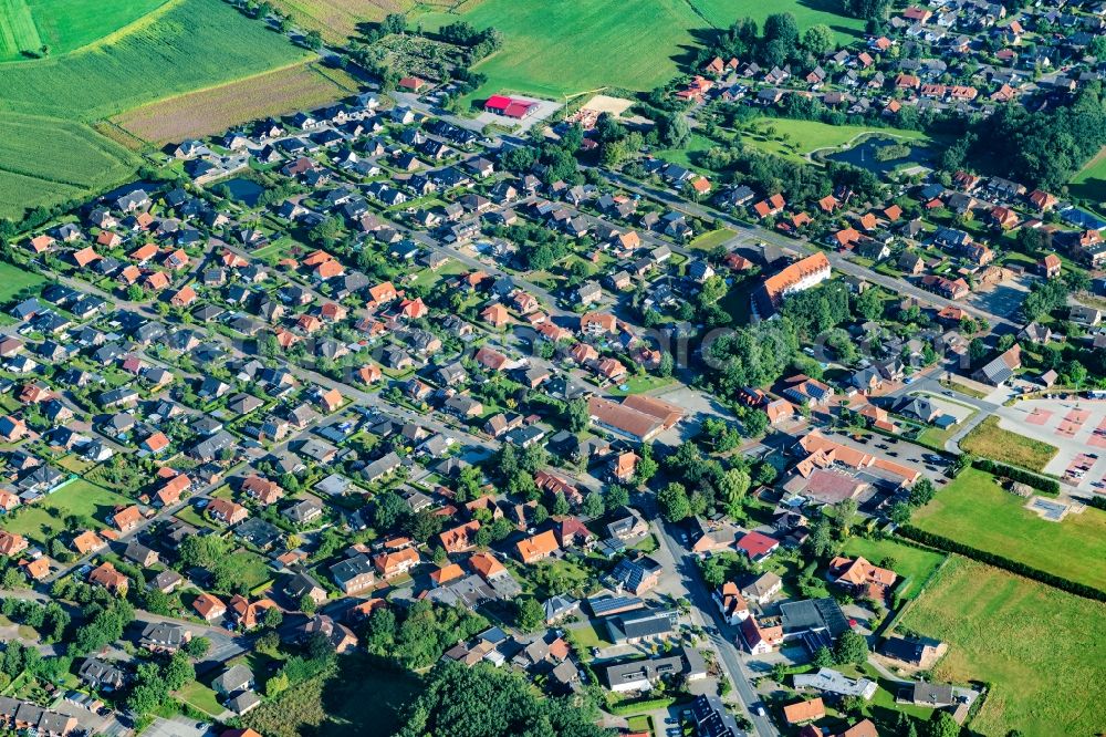 Aerial image Ahlerstedt - Town View of the streets and houses of the residential areas in Ahlerstedt in the state Lower Saxony, Germany