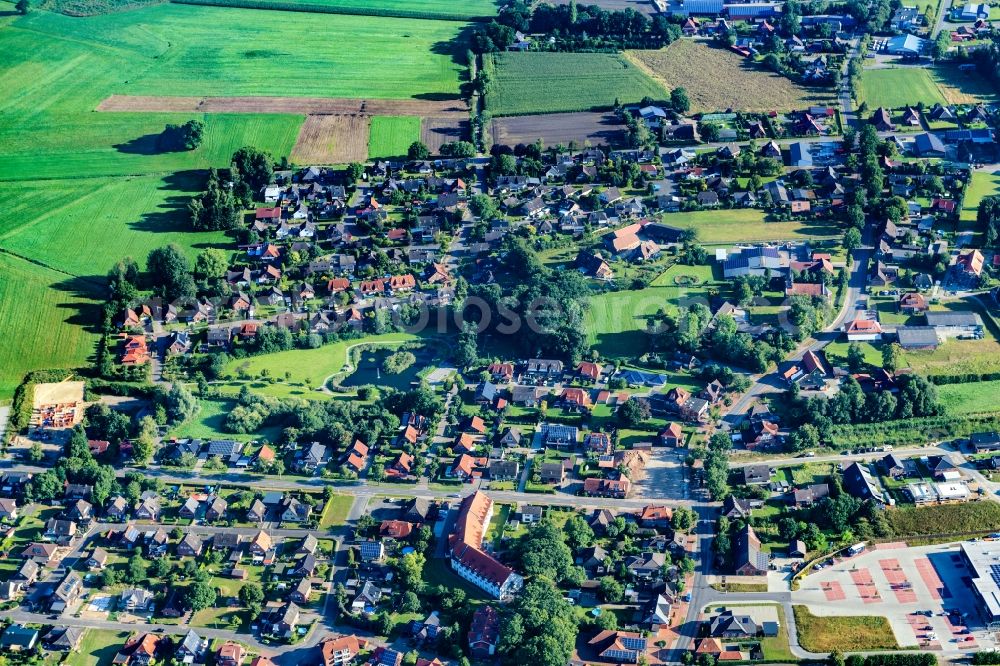 Ahlerstedt from above - Town View of the streets and houses of the residential areas in Ahlerstedt in the state Lower Saxony, Germany