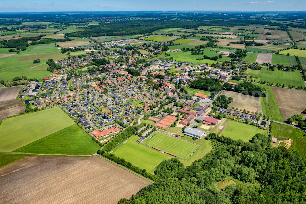 Ahlerstedt from above - Town View of the streets and houses of the residential areas in Ahlerstedt in the state Lower Saxony, Germany